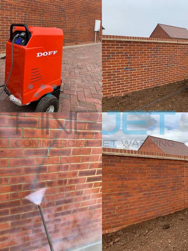 Graffiti removal from brickwork at new estate in Abingdon, Oxfordshire